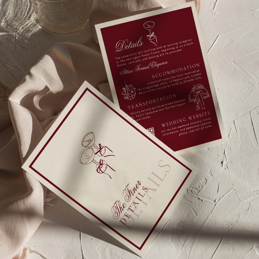 Klassischer QR-Code Hochzeitsdetails Tiefrot Old M Begleitkarte