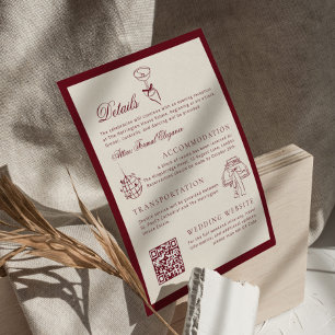 Klassischer QR-Code Hochzeitsdetails Tiefrot Old M Begleitkarte