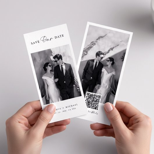Klassischer QR-Code-Lesezeichen-Hochzeitsfoto Save The Date