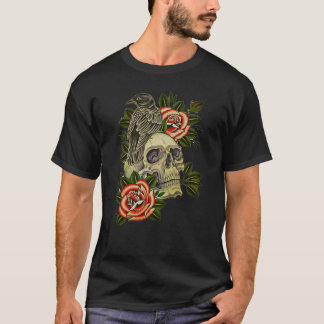 Klassischer Rabe Und Rosen T-Shirt