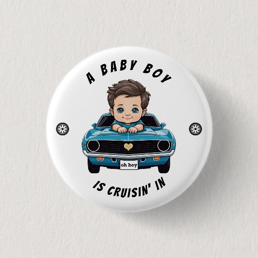 Klassischer Race Car Baby Boy Cruisin' in Dusche Button (Vorderseite)