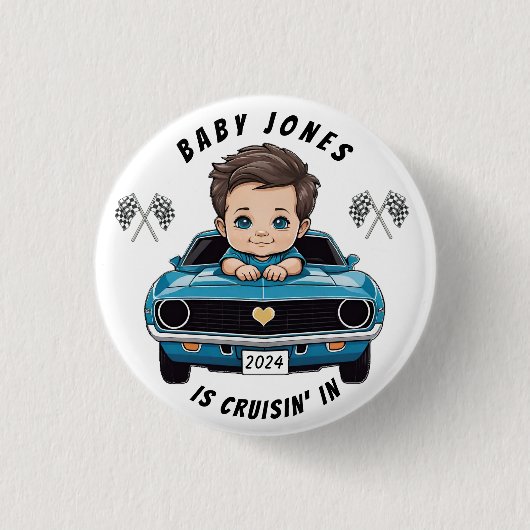 Klassischer Race Car Baby Boy Cruisin' in Dusche Button (Vorderseite)