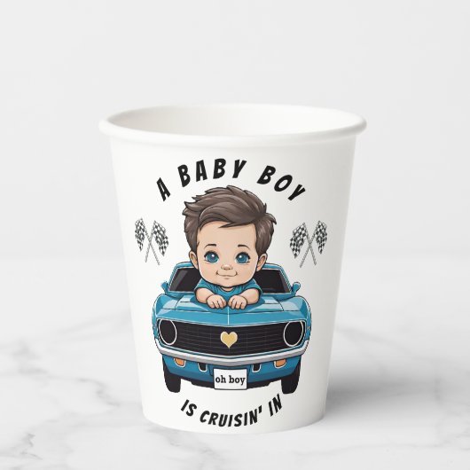 Klassischer Race Car Baby Boy Cruisin' in Dusche Pappbecher (Vorderseite)