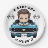 Klassischer Race Car Baby Boy Cruisin' in Dusche Pappteller (Vorderseite)