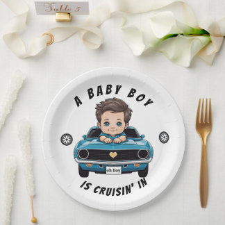 Klassischer Race Car Baby Boy Cruisin' in Dusche Pappteller