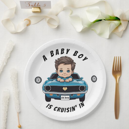 Klassischer Race Car Baby Boy Cruisin' in Dusche Pappteller (Hochzeit)