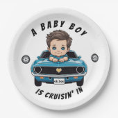 Klassischer Race Car Baby Boy Cruisin' in Dusche Pappteller (Vorderseite)