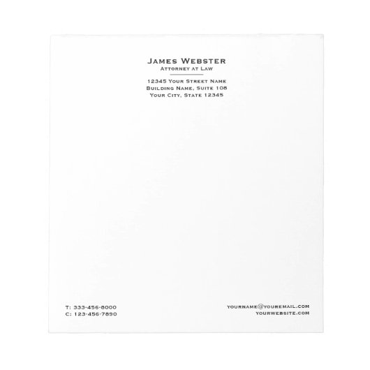 Klassischer Rechtsanwalt und Beruflicher Anwalt be Notizblock (Vorderseite)