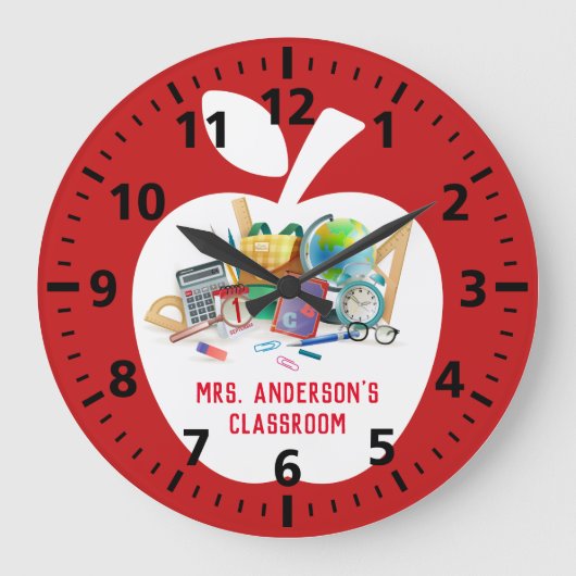 Klassischer Red Apple-Klassenlehrer Große Wanduhr (Vorderseite)
