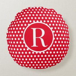 Klassischer Red Custom Anfangsbuchstabe Polka Dot Rundes Kissen