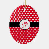 Klassischer Red Custom Initials Polka Dot Keramik Ornament (Rechts)