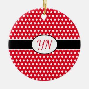 Klassischer Red Custom Initials Polka Dot Keramik Ornament
