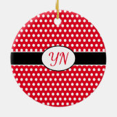 Klassischer Red Custom Initials Polka Dot Keramik Ornament (Hinten)