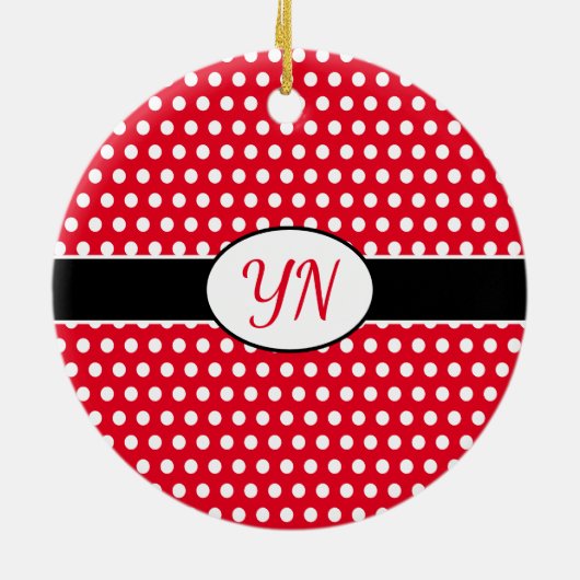 Klassischer Red Custom Initials Polka Dot Keramik Ornament (Hinten)