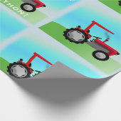 Klassischer Red Traktor "Happy Birthday, Name" Geschenkpapier (Ecke)