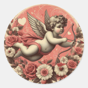 Klassischer/Retro-Cupid Valentinstag Runder Aufkleber