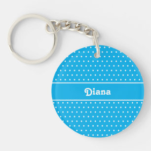 Klassischer Retro Name Polka Dot Sky Blau und Weiß Schlüsselanhänger