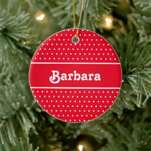 Klassischer Retro-Name Punkte Rot und Weiß Keramik Ornament