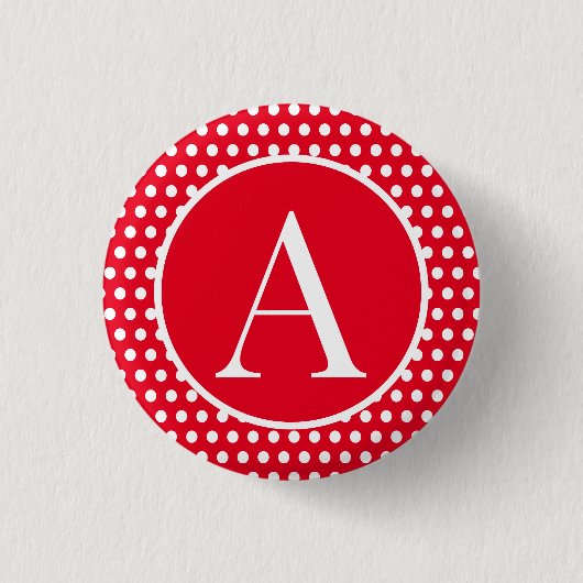 Klassischer Retro Polka Dots Red Custom Anfangsbuc Button (Vorderseite)