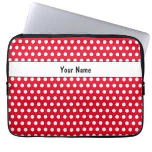Klassischer Retro-Polka-Punkt Rot und Weiß Name Laptopschutzhülle