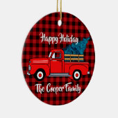Klassischer Retro-roter Lieferwagen-LKW kariert sc Keramik Ornament (Rechts)