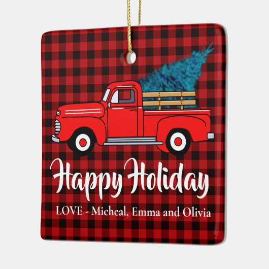 Klassischer Retro-roter Lieferwagen-LKW kariert sc Keramikornament (Links)