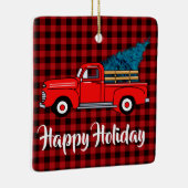 Klassischer Retro-roter Lieferwagen-LKW kariert sc Keramikornament (Rechts)