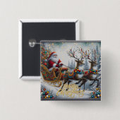Klassischer/Retro-Weihnachtsmann & Rentiere Button (Vorne & Hinten)