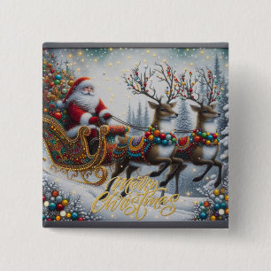 Klassischer/Retro-Weihnachtsmann & Rentiere Button
