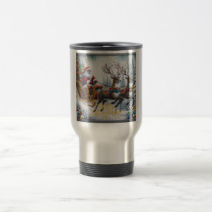 Klassischer/Retro-Weihnachtsmann & Rentiere Reisebecher