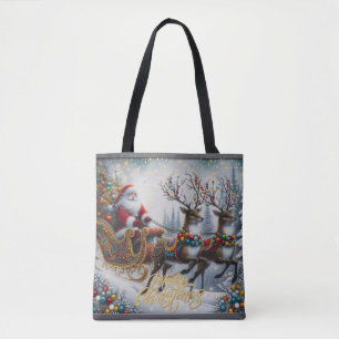 Klassischer/Retro-Weihnachtsmann & Rentiere Tasche