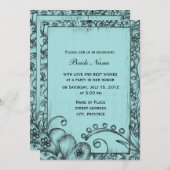 Klassischer, Retroblau und schwarz blühender Braut Einladung (Vorne/Hinten)