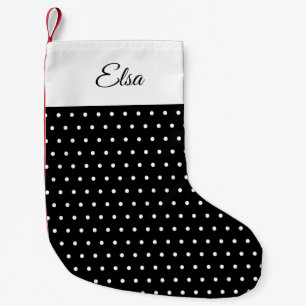 Klassischer Retroname Schwarz und Weiß Polka Dot Kleiner Weihnachtsstrumpf