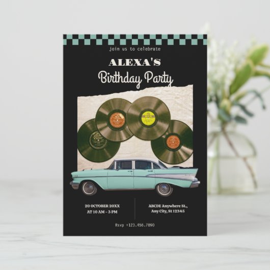 Klassischer Retrowagen Geburtstag Einladung (Stehend Vorderseite)