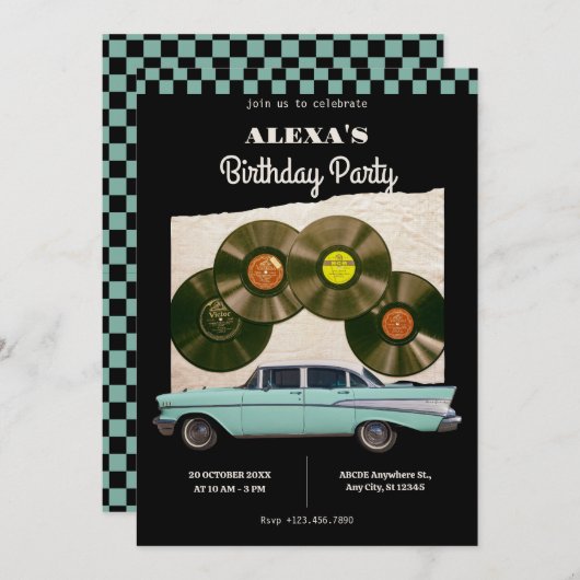 Klassischer Retrowagen Geburtstag Einladung (Vorne/Hinten)