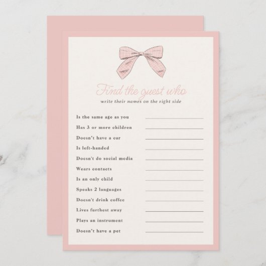 Klassischer rosa Bow Finden Sie die Gast-Duschspie Einladung (Vorne/Hinten)