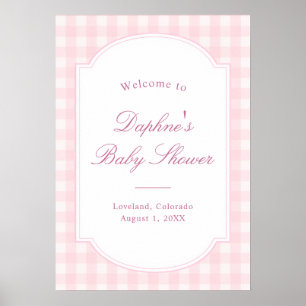 Klassischer rosa Gingham-Baby-Shower-Willkommen Poster