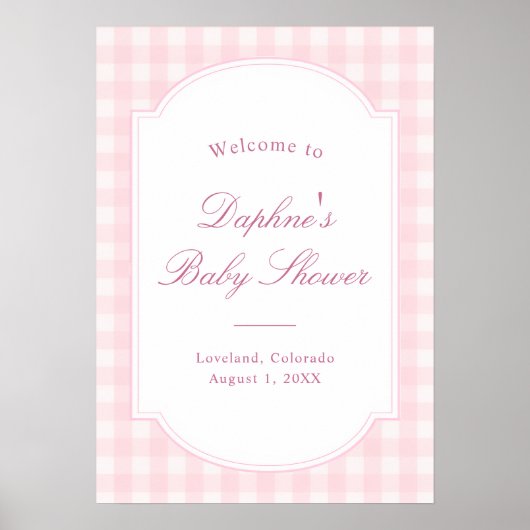 Klassischer rosa Gingham-Baby-Shower-Willkommen Poster (Vorne)