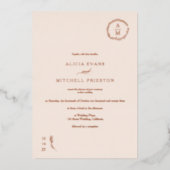 Klassischer Rosa-Monogramm-Hochzeitsbogen Folieneinladung (Vorderseite)