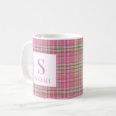 Klassischer rosa Tartan-Karo-Monogramm-Name Kaffeetasse (Vorderseite Links)