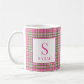 Klassischer rosa Tartan-Karo-Monogramm-Name Kaffeetasse (Links)