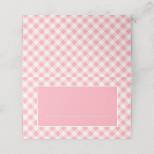 Klassischer Rosa Weißer Schachtel Gingham Platzkarte (Außenseite Aufgefaltet)