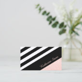 Klassischer Rose mit schwarzem und weißem Streifen Visitenkarte (Stehend Vorderseite)