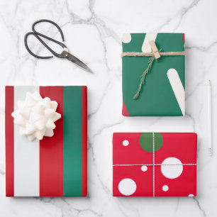 Klassischer, rot-grüner und weißer Urlaubsarm Geschenkpapier Set