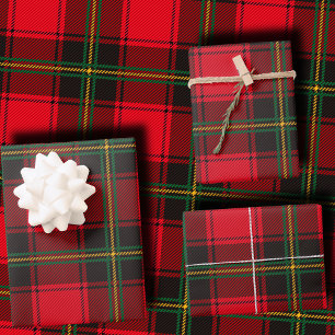 Klassischer Rot-Grüner Weihnachts-Tartan-Karo Geschenkpapier Set
