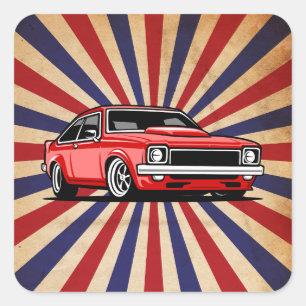 "Klassischer roter amerikanischer Autoaufkleber – Quadratischer Aufkleber