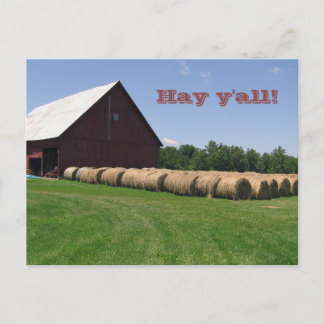 Klassischer Roter Barn & Hay Bales Postcard Postkarte
