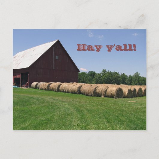 Klassischer Roter Barn & Hay Bales Postcard Postkarte (Vorderseite)