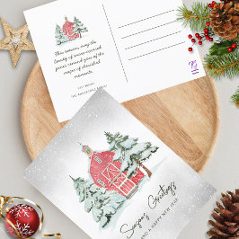 Klassischer Roter Barn Schneeflocken Pinienwald We Feiertagspostkarte