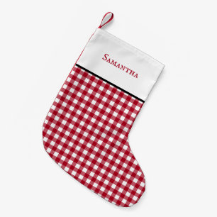 Klassischer roter festlicher Gingham kariert mit Kleiner Weihnachtsstrumpf